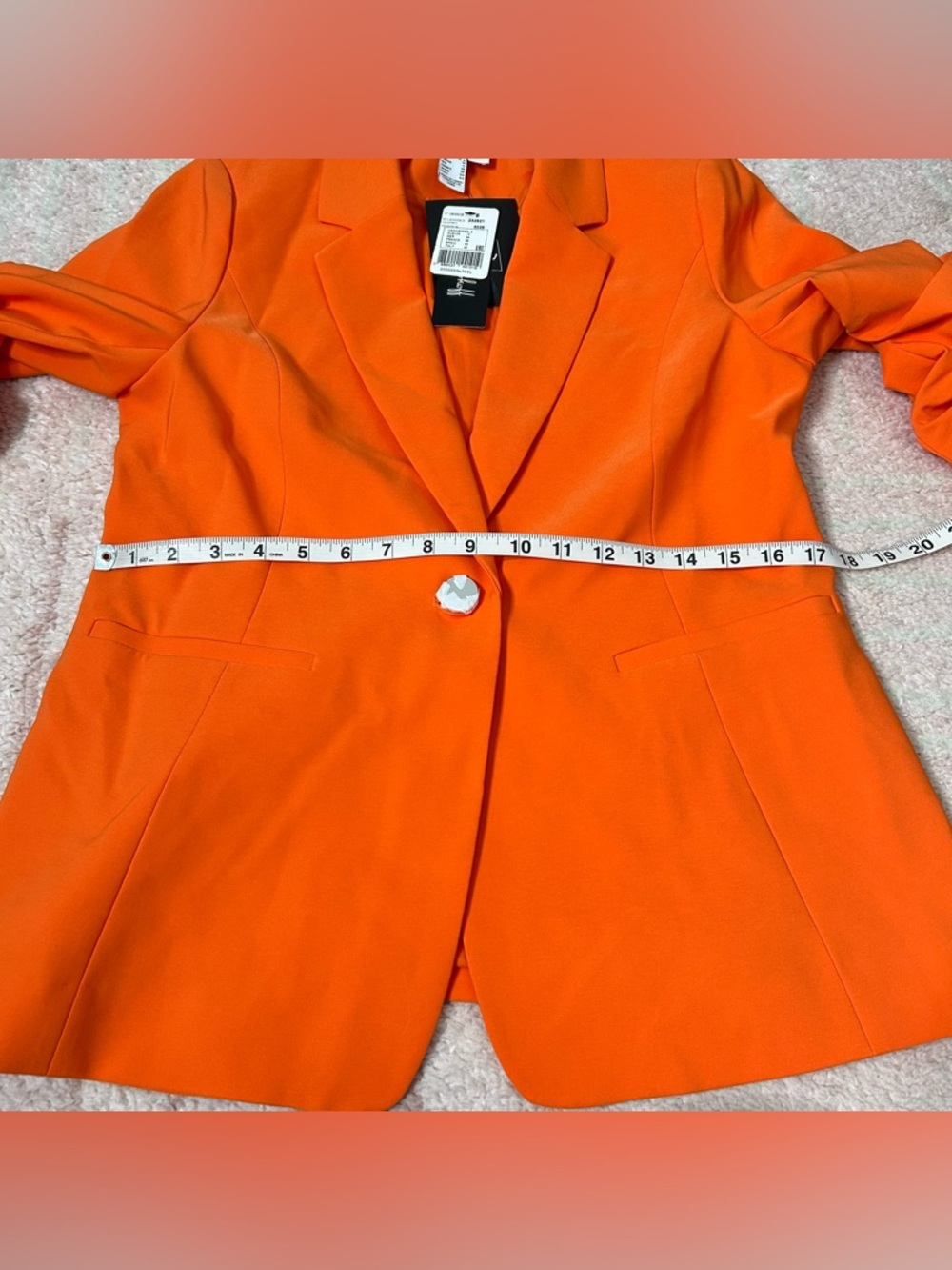 NWT Joseph Ribkoff Bright Orange Ruched-Sleeve Single-Button Blazer Size 8 Fall - Picture 8 of 10